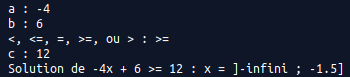 Exercice de résolution d&rsquo;une (in)équation du premier degré avec une interface texte
